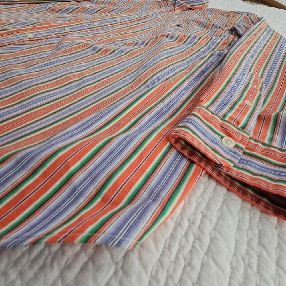 Polo Ralph Lauren Classic Fit Button‎ Down Shirt Men's 4XLT Orange Blue Stripe